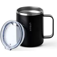 Vinsun Thermobecher Edelstahl Isolierbecher 350ml - Kaffeebecher mit Henkel und Deckel, 2-tlg., Edelstahl, Doppelwandig isoliert, BPA frei, bruchfest, Kalt- und Heißgetränke