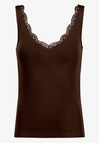 zero - Trägertop mit Spitzenkante Chocolate Plum - Gr. - 40