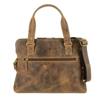 Shopper Leder Tabletfach 30x20cm antikbraun 37x28cm | Greenburry Vintage Damen Businesstasche für A4. Elegante Schultertasche mit Tragegriffen.