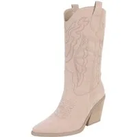 Ital-Design Moderne Western-Stiefel mit Stickerei und bequemen Absatz Westernstiefel (91409426) Blockabsatz Stiefel in Beige
