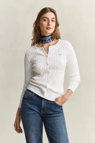 GANT - Strickjacke aus Stretch-Baumwolle mit Zopfmuster eggshell - Gr. - L