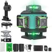 AeroAxis Laserwasserwaage Profi Kreuzlinienlaser grün 4×360° 16Linien, Selbstnivellierend, (Set, Funkfernbedienung, Magnetfuß & Drehstativ, inkl. 2 Akkus), für Fliesen, Decken & Innenausbau