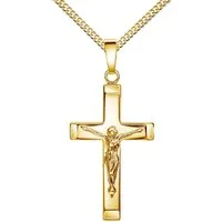 JEVELION Kreuzkette Kruzifix Anhänger 585 Gold (Goldanhänger, für Damen und Herren), Mit Kette vergoldet- Länge wählbar 36 - 70 cm.