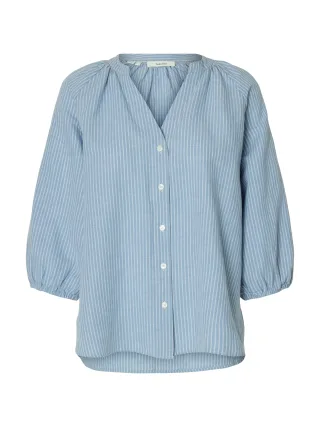 selected women - SLWCLEO-ALBERTA LINEN BLEND SHIRT NOOS Dusty Blue - Gr. - 40