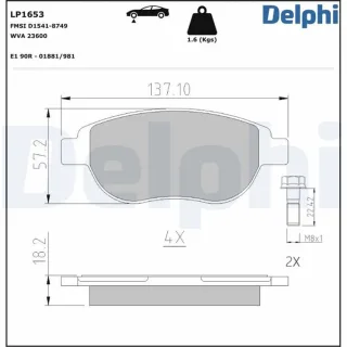 Delphi Bremsbel?ge vorne Citroen Fiat Lancia Peugeot LP1653