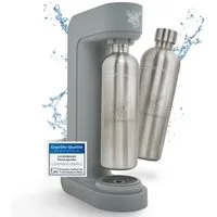 Luckymoose Wassersprudler Infinity mit 2x 1,25L spülmaschinenfesten Edelstahlflaschen, (2x Silber-tlg), Spart bis zu 25% CO2, Flaschen spülmaschinenfest & ohne Ablaufdatum