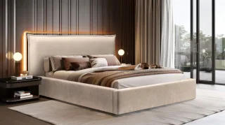 Polsterbett Doppelbett Bett AMADA 180x200cm Komplettset in Stoff Ditra Hellbeige