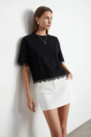 Damen Baumwoll-Elasthan Rundhals T-Shirt
