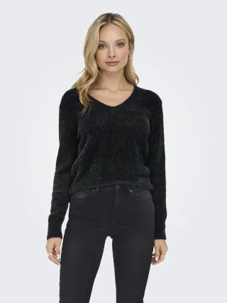 ONLY - ONLELLA PIUMO LS V-NECK CS KNT Black - Gr. - XL