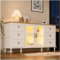 Merax Sideboard mit LED-Leuchten, Wohnzimmerschrank in Weiß und Holzton (Beistellschrank Esszimmerschrank, 1 St), Kommode mit 6 Schubladen, 2 Acryl Türen & Stauraum, 150x40x75cm