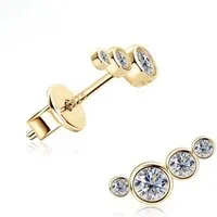 ROUGEMONT Paar Ohrstecker Funkelnde Moissanit Damen Ohrstecker Layering Design Gold, Echtschmuck mit Echtheitszertifikat