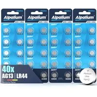 ALPALIUM AG13 LR44 Knopfzellen Batterien 40 Stück Alpalium Alkaline Knopfzelle, LR44 (1.5V V), lange Lagerfähigkeit, umweltfreundlich verpackt, Vorratspack