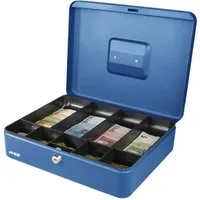 HMF Geldkassette Geldkassette abschließbar, Kasse mit 5 Münzfächern, und 4 Geldscheinmulden, 30 x 24 x 9 cm, blau
