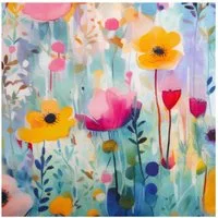 SCHÖNER LEBEN. Stoff Viskose Jersey Meterware Aquarellblumen blau gelb rosa, abwaschbar