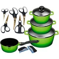 KING Topf-Set ALUGUSS, Aluminiumguss (Set, 14-tlg., je 1 Kochtopf 16/20/24 cm, 1 Stieltopf 16 cm, Scheren-Set, Grips), Glasdeckel,Keramikantihaftbeschichtung,Induktion