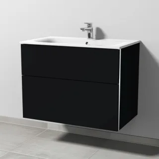 Sanipa 3way Waschtischunterbau zu Geberit Renova Plan Slim Waschtisch mit 2 Auszügen, Schwarz-Matt BS68708