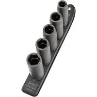SmartRail 1/2" Schlag-, Maschinenschrauber-Einsatz-Satz Sechskant, 5-teilig, Steckschlüssel schwarz, SW 13 - SW 24, lang