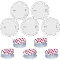 ABUS Rauchmelder PREFIRA 5 - Fehlalarm-Reduzierung - 5er Set + Magnetpads Rauchmelder (zertifizierter Rauchwarnmelder mit austauschbaren 5-Jahres-Batterien)
