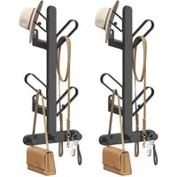 SONGMICS HOME Wandgarderobe Garderobe in Baum-Form, für Kleidung, Hüte, Taschen, 13 x 19 x 41 cm (2 St), 2er Set, pro Regal mit 7 Haken, Kugelknöpfe, tintenschwarz