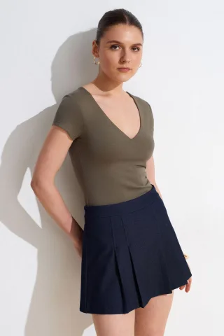 Schmale Passform V-Ausschnitt Strickbluse