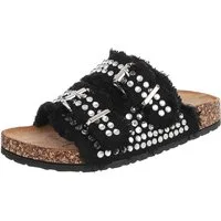 Ital-Design Bequeme Sandalen mit Schnallen und Glitzerdetails für Damen Pantolette (91409549) Flach Pantoletten in Schwarz