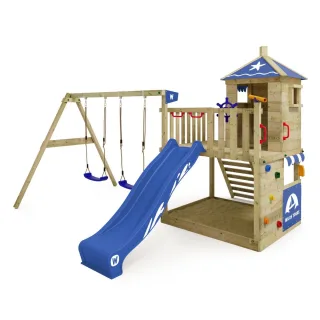 Holzspielturm Smart Cabana mit Rutsche Schaukel Kletterwand & Sandkasten - Exklusives Strandhaus Spielplatz für Garten Abenteuer - Wickey
