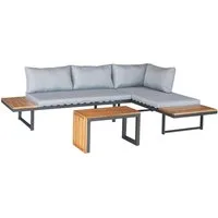 dasmöbelwerk Gartenlounge-Set Loungeset Nairobi Gartenlounge Ecksofa Aluminium Akazie Anthrazit, (3-tlg), vielfältige Stellmöglichkeiten
