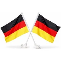 Beta Service GmbH Fahne Deluxe Autofahne Deutschland 2er Set 48cm, 2er Set für doppelten Fan-Spaß