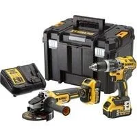 Akku-Schlagbohrschrauber + Winkelschleifer Set DCK2080P2T, 18Volt, Werkzeug-Set gelb/schwarz, Kombopack, 2x Li-Ionen Akku 5,0Ah, in TSTAK Box