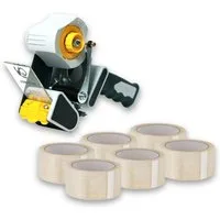 ARLI Klebeband 6x Klebeband Packband PP 48 mm x 66 m mit Handabroller (Klebe-Band 6- St, Handabroller, 1-St., Set) K206B Twincore Abroller mit Bremse