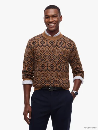 AOP FAIRISLE COTTON CREW NECK Timeless Tawny/Navy Blue - Gr. - M