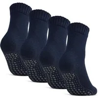 sockenkauf24 ABS-Socken Antirutschsocken warme Stoppersocken mit Wolle Vollfrottee (Navy, 4-Paar, 39-42) mit Komfortbund für Damen & Herren - 21463