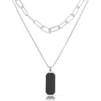 Made by Nami Edelstahlkette Doppellagige Herren Halskette Silber mit Anhänger und Charms Schwarz, aus Edelstahl 316 – doppellagig – mit Tag-Anhänger – maskuliner Stil