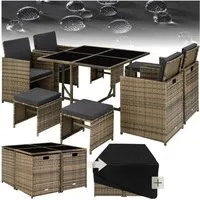 tectake Sitzgruppe Rattan Sitzgruppe, (Set., 9-tlg), 4 Sessel mit Sitz- und Rückenpolster
