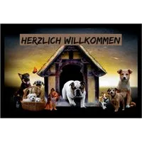 Ladreas Fußmatte Schmutzfangmatte Herzlich Willkommen Hund Hunde F781, 60x40