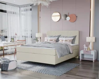 Boxspringbett Schlafzimmerbett ROCIO Nr.2 Premium 200x200cm in Stoff Beige