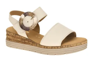 Gabor 82.706 Beige Damen Sandalette mit Keilabsatz, Echtleder & Klettverschluss