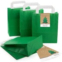 Logbuch-Verlag Aufkleber 5 kleine dunkel-grün Papier-Tüte Geschenk-Tütchen mit Henkel Boden 18