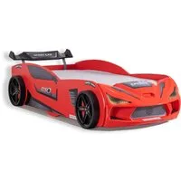 Aileenstore Autobett Rio II, Kinderbett 90 x 200 cm, inkl. Lattenrost, Heckspoiler LED-Beleuchtung