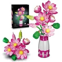 Bundviel Lotus Flowers Botanical Building Kit mit Vase,Lotusblumen-Strauß Spielbausteine, (710 St)