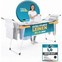 STAHLMANN COMMERCE GmbH Wäscheständer Premium XL [30 m Trockenfläche], Ausziehbar, Rollen, Made in EU