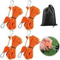 FELIXLEO Abschleppseil 4 STK 4mm Abspannseile 4m mit Seilspanner Reflektierend Orange (4-tlg)