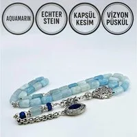 M-Punkt24 Kettenanhänger Tesbih Tespih Echte Steine Gebetskette Misbaha Rosary (Aquamarin), Echte Steine