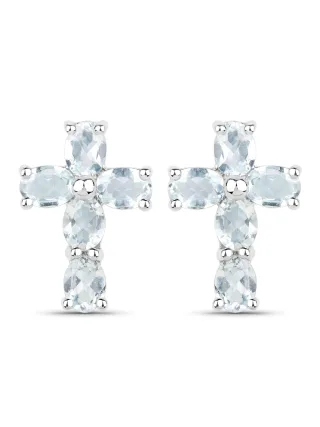 Vira Jewels Ohrringe Silber 925 rhodiniert Kreuz-Motiv mit echten Aquamarin-Steinen