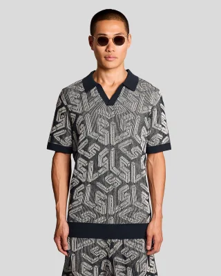 Emblem Geripptes Strickpoloshirt