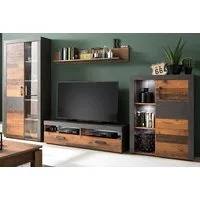 trendteam Wohnwand Wohnwand Indy, Old Used Wood / Matera grau, 4-teilig, Shabby Look, (4-St)