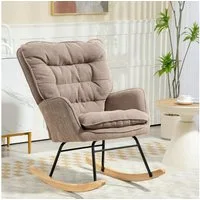 HOMCOM Schaukelstuhl mit Chenilleoptik (Schwingsessel, 1 St), bis 120 kg Belastbarkeit für Schlafzimmer, Wohnzimmer, Braun