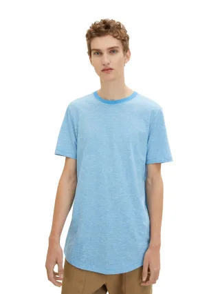 Denim Tom Tailor - Gestreiftes Long T-Shirt rainy sky blue mini stripe - Gr. - M