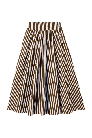 Rich & Royal - Cotton Striped Midi Skirt coconut bark - Gr. - 38