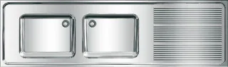 KWC Aquarotter Gewerbespüle, MAXIMA, Edelstahl, 2 Becken, 2000x432x600 mm, Tropfteil re, 2000057706 2000057706